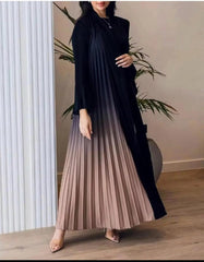 Pleated Abaya - Black Brown Ombré