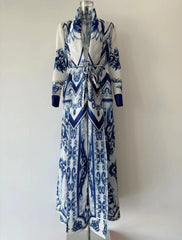 Pleated Abaya - Blue Floral