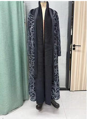 Pleated Abaya - Gray Abstract