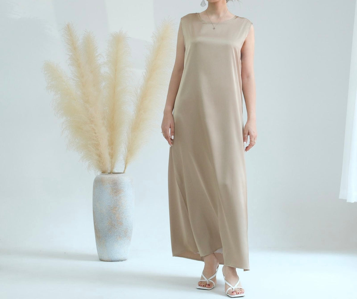 Abaya Muslim Basic Inner Dress Robe Sleeveless Tank Long Dress